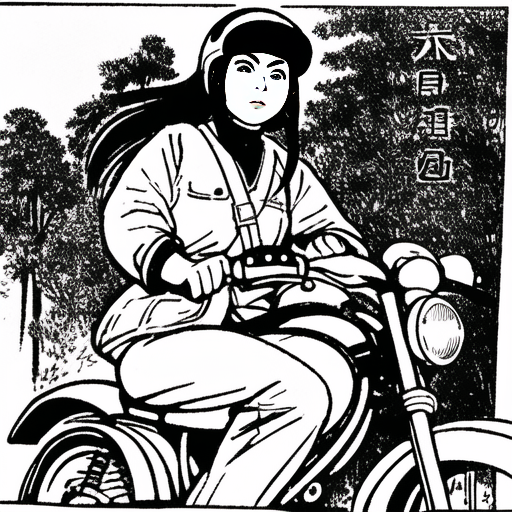 01156-312034472-drawing of a young woman with a bored expression, detailed face, sitting on an electric motorcycle, holding a helmet under her a.png